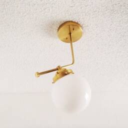 Brass Flush Mount - Orb Globe Shade Modern Ceiling Light Offset Arm Bathroom Lighting Ul Listed - thumbnail 2