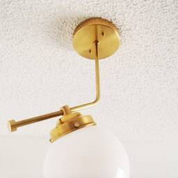 Brass Flush Mount - Orb Globe Shade Modern Ceiling Light Offset Arm Bathroom Lighting Ul Listed - thumbnail 3