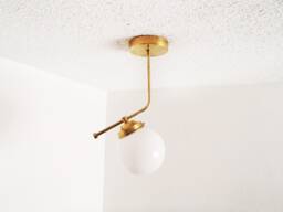 Brass Flush Mount - Orb Globe Shade Modern Ceiling Light Offset Arm Bathroom Lighting Ul Listed - thumbnail 1