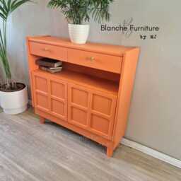 Slim Sideboard/Hallway Console in Tuscan Orange, On Wooden Legs - By Nathan - thumbnail 4