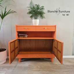 Slim Sideboard/Hallway Console in Tuscan Orange, On Wooden Legs - By Nathan - thumbnail 2