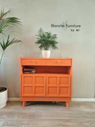 Slim Sideboard/Hallway Console in Tuscan Orange, On Wooden Legs - By Nathan