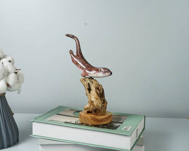 Wooden Otter Sculpture, Cute Animal, Swimming, Natural, Wildlife, Handmade Statue, Sea Creature, Wood Carving, Gift For Her, Special - image 1