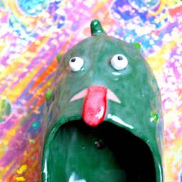Made To Order Handmade Ceramic Pickle Glazed Planter Googly Eyes Tongue Vegetable Kawaii Cute - thumbnail 2