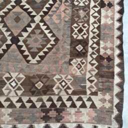 7X10'5 Vintage Handmade Afghan Kilim Rug, Beige Flatweave Wool Rug Turkish Style, Geometric Bedroom 219 X 318cm - thumbnail 2