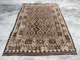 7X10'5 Vintage Handmade Afghan Kilim Rug, Beige Flatweave Wool Rug Turkish Style, Geometric Bedroom 219 X 318cm - thumbnail 1