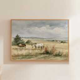 Horse Pasture Poster, Country Landscape Print, Farmhouse Wall Art, Paper - thumbnail 1