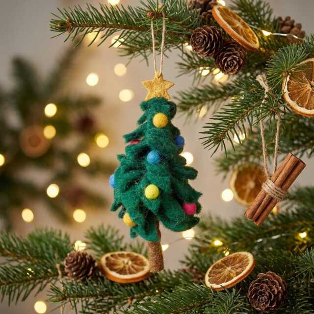 Colourful Christmas Tree Ornament Handmade Felt Fairtrade Wool Decoration - image 1