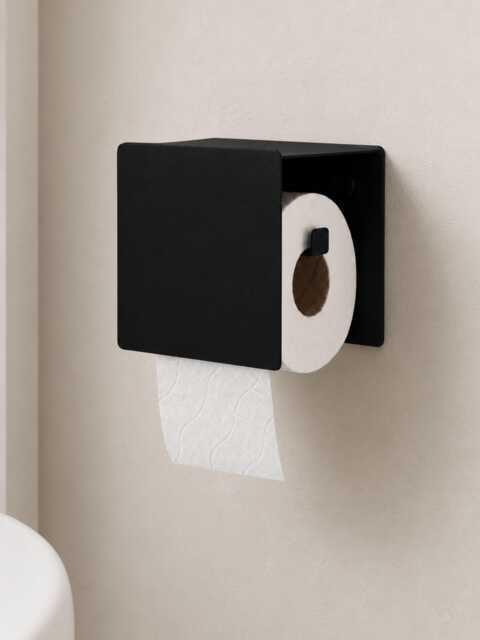 Black Toilet Holder, Bathroom Roll Dispenser, Minimalist Paper Storage Cubo - image 1