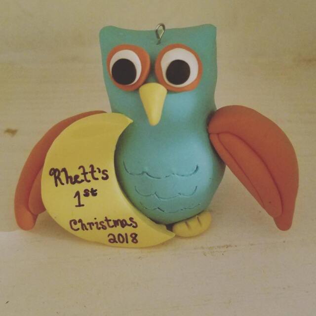 Owl Baby's First Christmas Ornament - Personalized Gender Neutral Baby Shower Gift - image 1