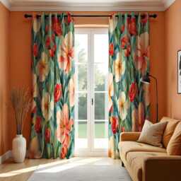 Colorful Floral Watercolor Curtain Panels, Pink & White Flowers With Green Leaves Drape, Bright Nature Inspired Window Treatment - thumbnail 2
