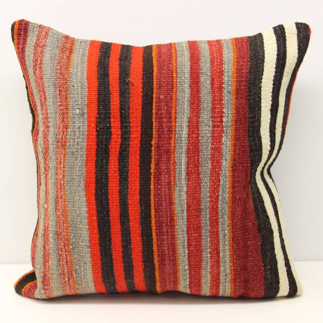 Vintage Kilim Pillow Cover, 18x18 Wool Cotton Cushion - image 1