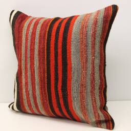 Vintage Kilim Pillow Cover, 18x18 Wool Cotton Cushion - thumbnail 3