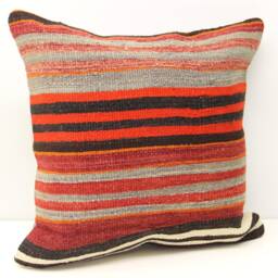 Vintage Kilim Pillow Cover, 18x18 Wool Cotton Cushion - thumbnail 2