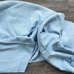 Handmade Sky Blue Knit Baby Blanket, Moroccan Cotton Pom Poms - thumbnail 4