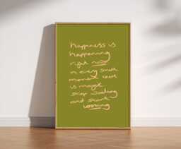 Happiness Is Happening Print Handwritten - Cosy Quote Art, Mid Century Retro Mindful Positive Poster, Warm Aesthetic - thumbnail 1
