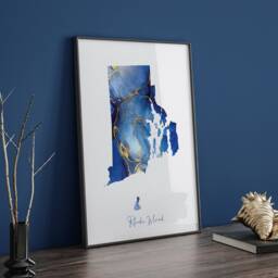 Rhode Island Map Blue & Gold Wall Art Print - Us State United States Of America Usa - thumbnail 3