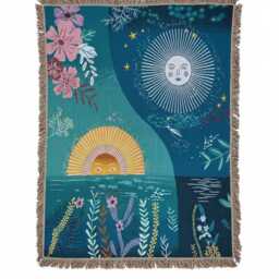 Woven Sun & Moon Celestial Tapestry - Boho Floral Wall Art Large Cotton Throw Blanket With Fringe Mystical Garden Home Decor - thumbnail 2