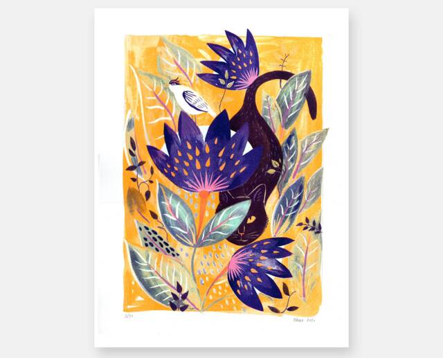 Cat On The Lookout. Print Riso Format 30 X 40 cm Munken Paper 150 Gr - image 1