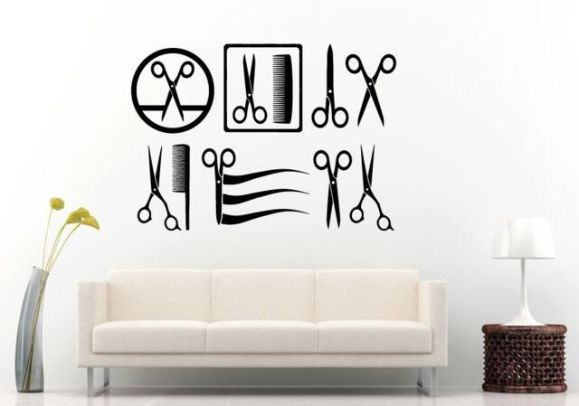 A Set Of Hairdressers With Scissors & Comb Barber Barbershop Salon Spa Wall Decal Vinyl Sticker Mural Room Decor L818 - image 1