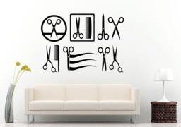 A Set Of Hairdressers With Scissors & Comb Barber Barbershop Salon Spa Wall Decal Vinyl Sticker Mural Room Decor L818 - thumbnail 1