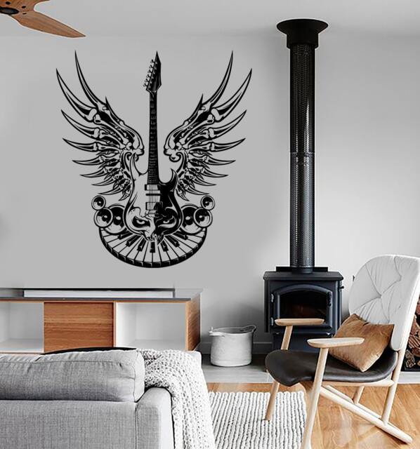Wall Vinyl Guitar Heavy Rock Music Eye Wings Speakers Piano Guaranteed Quality Decal Mural 1692Dz - image 1
