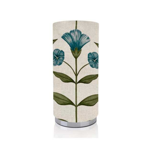 Handmade Ottilie Kingfisher Floral Fabric Lamp, Chrome Base Pad Night Light - image 1