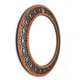 Boho Geometric Round Wall Mirror - Laser Cut Wooden Frame, Modern Home Decor, Large Circle For Living Room Or Bedroom - thumbnail 2