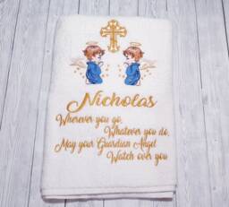 Personalized Guardian Angel Baptism Towel, Custom Embroidered, Christening Keepsake, Religious Gift, Baby Blessing Memory