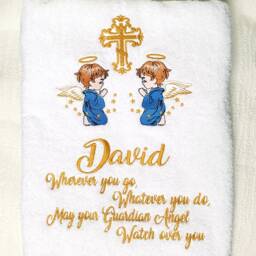 Personalized Guardian Angel Baptism Towel, Custom Embroidered, Christening Keepsake, Religious Gift, Baby Blessing Memory - thumbnail 2