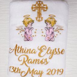 Personalized Guardian Angel Baptism Towel, Custom Embroidered, Christening Keepsake, Religious Gift, Baby Blessing Memory - thumbnail 3