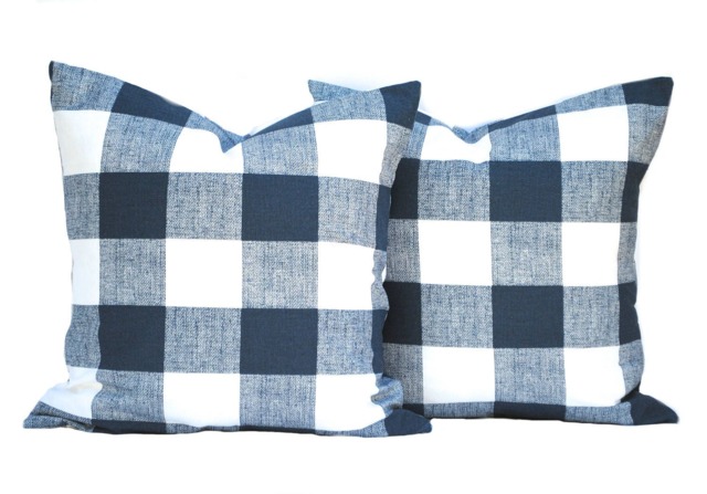 Two Blue Pillow Covers, Decorative Throw Pillow, Accent Throw Pillow, Plaid Navy Pillow - image 1