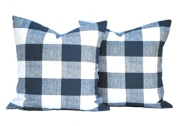 Two Blue Pillow Covers, Decorative Throw Pillow, Accent Throw Pillow, Plaid Navy Pillow - thumbnail 1