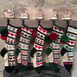 Hand Knit Christmas Stocking Multi Color Sampler Snowflakes Flowers Hearts Fir Trees Peace By Santa's Works - thumbnail 4