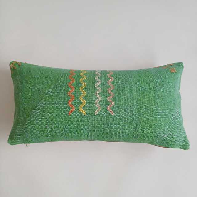 Moroccan Cactus Silk Cushion Cover, Handmade Green Sabra Lumbar Pillow, Boho 24''x12''/60x30 cm - image 1