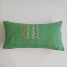 Moroccan Cactus Silk Cushion Cover, Handmade Green Sabra Lumbar Pillow, Boho 24''x12''/60x30 cm - thumbnail 1