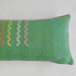 Moroccan Cactus Silk Cushion Cover, Handmade Green Sabra Lumbar Pillow, Boho 24''x12''/60x30 cm - thumbnail 2