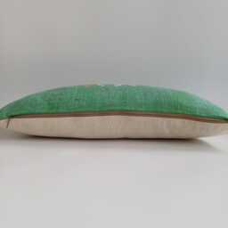 Moroccan Cactus Silk Cushion Cover, Handmade Green Sabra Lumbar Pillow, Boho 24''x12''/60x30 cm - thumbnail 3
