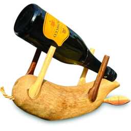 Drunken Pig Bottle Holder Natural, Hand-Carved Bamboo Wine - thumbnail 3