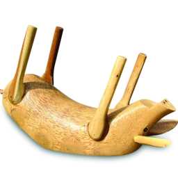 Drunken Pig Bottle Holder Natural, Hand-Carved Bamboo Wine - thumbnail 2