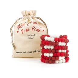 Mini Crimson Pom Garland - Christmas Party Decoration Felt Handmade Biodegradable Fair Trade - thumbnail 4