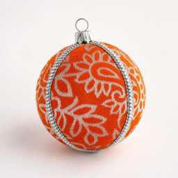 Orange Silver Floral Christmas Bauble - Handmade Indian Fabric Ornament Bold Leaf Tree Decoration - thumbnail 4