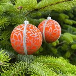 Orange Silver Floral Christmas Bauble - Handmade Indian Fabric Ornament Bold Leaf Tree Decoration - thumbnail 1