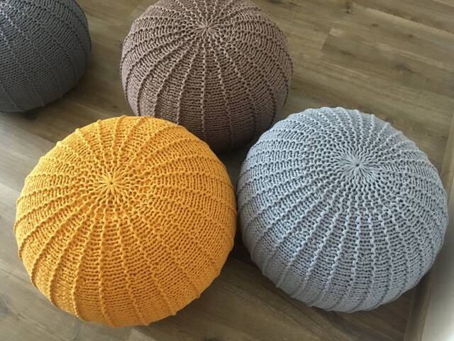 Mustard Crochet Pouf, Floor Knitted Ottoman Footstool, Pouf Chair, Large Stuffed, Available in 15 Sizes & 37 Colors - image 1