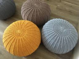 Mustard Crochet Pouf, Floor Knitted Ottoman Footstool, Pouf Chair, Large Stuffed, Available in 15 Sizes & 37 Colors