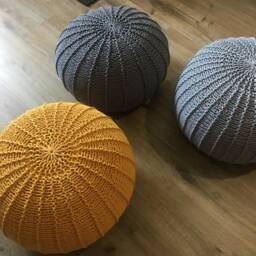 Mustard Crochet Pouf, Floor Knitted Ottoman Footstool, Pouf Chair, Large Stuffed, Available in 15 Sizes & 37 Colors - thumbnail 3