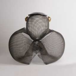 "steel Sculpture With Ceramic Rounds Real Gold Overglaze. Wire Mesh, One Of Three Identical Sculptures. Medium 14"" T X 11" - thumbnail 2