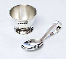 Classic Egg Cup & Spoon Set Christening Gift 925 Sterling Silver English Hallmarks By Jewelaridesigns