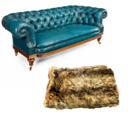 Golden Brown Wolf Faux Fur Rug - Handmade in Usa - thumbnail 3