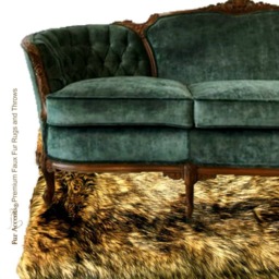 Golden Brown Wolf Faux Fur Rug - Handmade in Usa - thumbnail 2